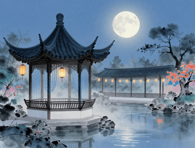 中式庭院素材：月光中式庭院：静谧古韵治愈梦境