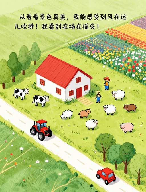 乡村农场素材：童趣乡村农场景象插画