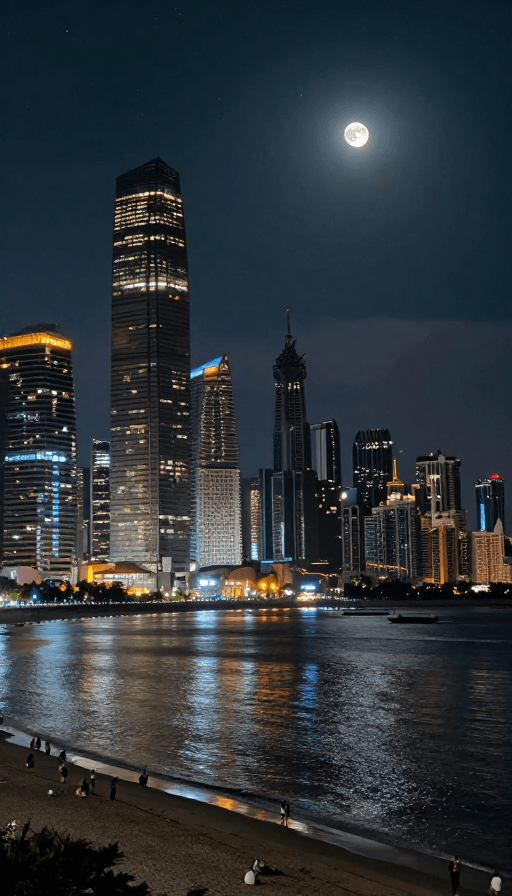 夜景素材：璀璨夜景：达芬奇调色滨海城市夜光图