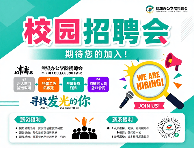 校园招聘会素材：熊猫办公学院校园招聘会现代海报