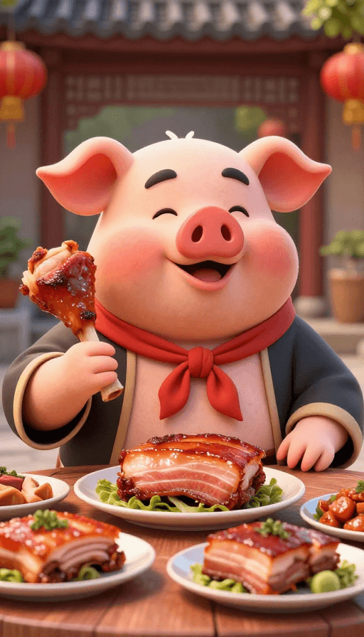 中式庭院素材：八戒宴：中式庭院里的狂欢美食盛宴