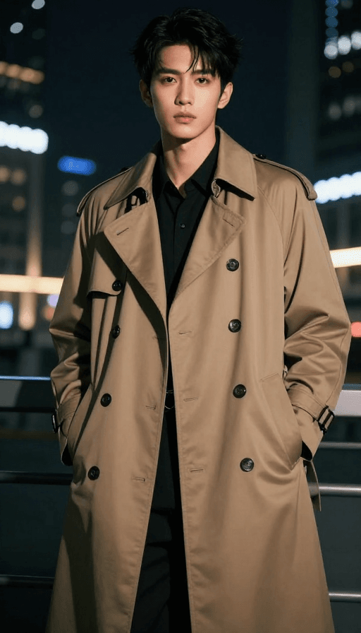 城市夜景素材：高傲自信的帅气男孩城市夜景风