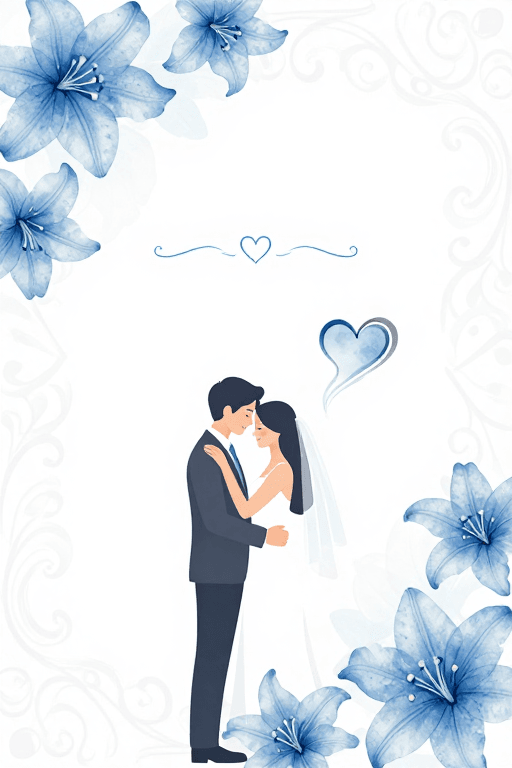蓝白配色素材：淡雅梦幻婚礼浪漫背景插画设计