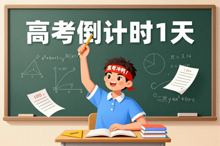 励志插画素材：高考冲刺日：坚定学子与数学公式的励志插画