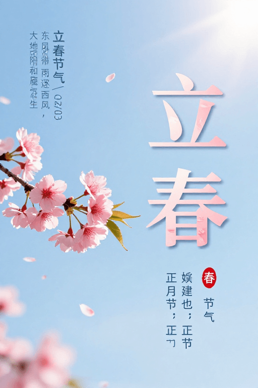 樱花素材：春景诗意：立体立春与樱花意境海报设计