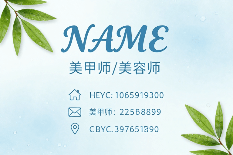 美业职业展示素材：清新水润商务名片设计：美业专业形象展示