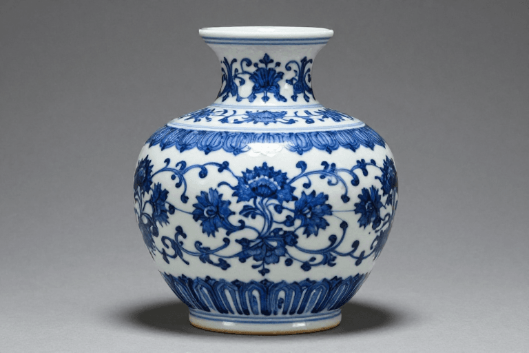 博物馆展品素材：古典青花瓷艺术：蓝白交织的传统美