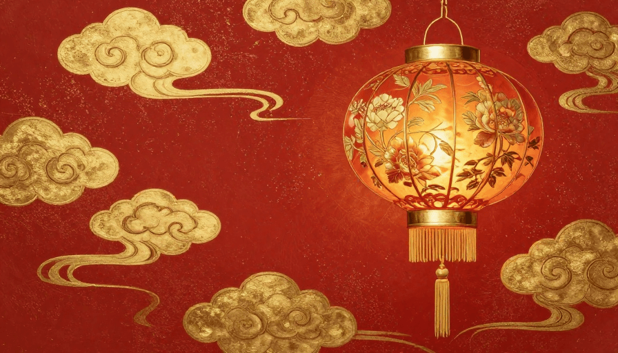 新春祝福素材：新春瑞图：金辉祥云与牡丹国画的古典雅韵