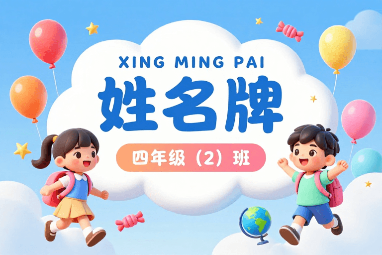 活泼童趣素材：清新蓝白卡通儿童教育班级标识海报