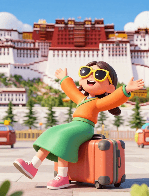 布达拉宫素材：西藏拉萨欢乐游记：3D动画女孩冒险旅程