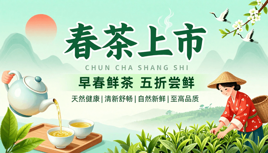 清新雅致素材：春风雅韵 春茶上市国风海报