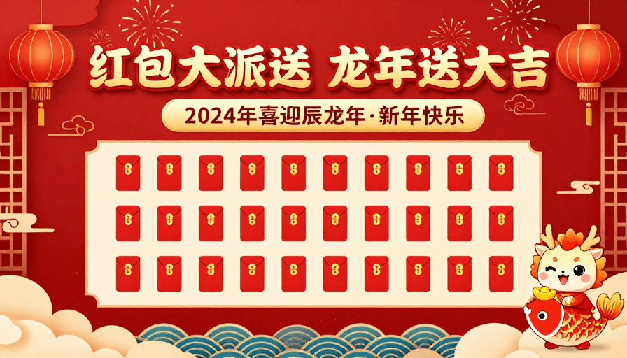 红色海报素材：红金中国风龙年新春促销海报