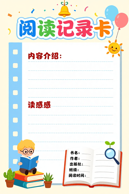 卡通设计素材：童趣插画风儿童阅读记录卡设计
