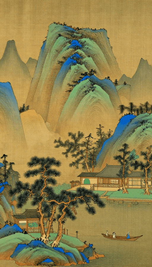 古风意境素材：古韵山水：金色调下的中国传统画卷