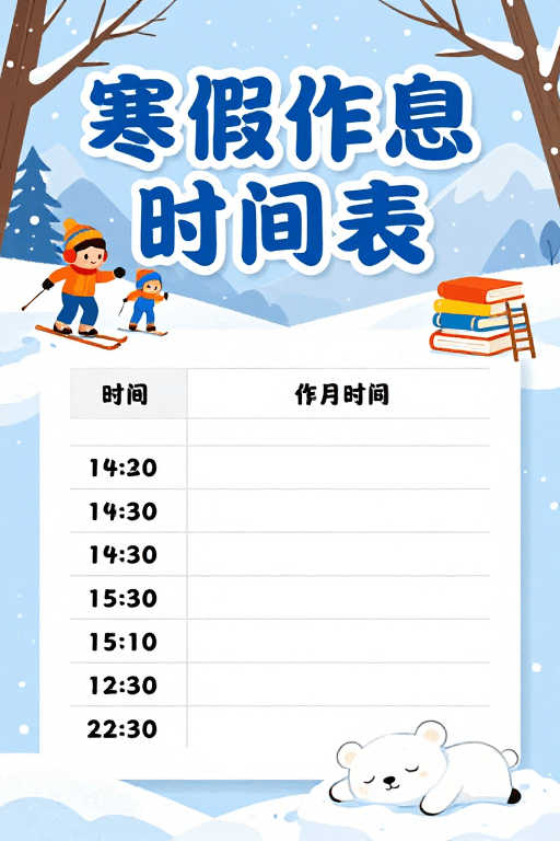 时间管理素材：冬季温馨寒假作息时间表海报