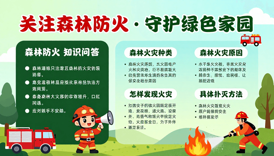 公益海报素材：守护绿色家园·关注森林防火公益科普海报