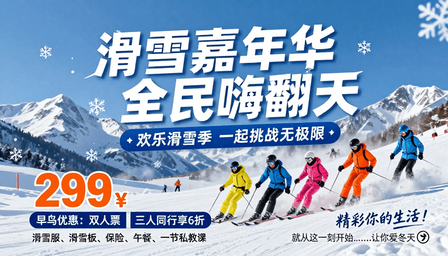 冰雪嘉年华素材：冰雪狂欢季：全民滑雪嘉年华嗨翻天