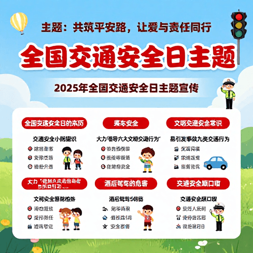 信息图表素材：清新童趣风 2025全国交通安全日公益海报