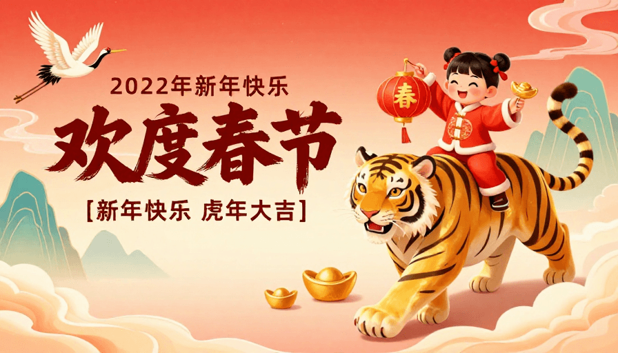 虎年贺岁素材：喜庆新年 金虎跃春 插画海报