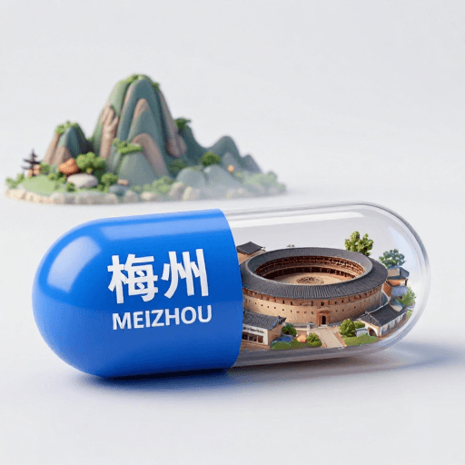 微缩景观素材：胶囊微缩梅州：客家围龙屋与阴那山3D景观