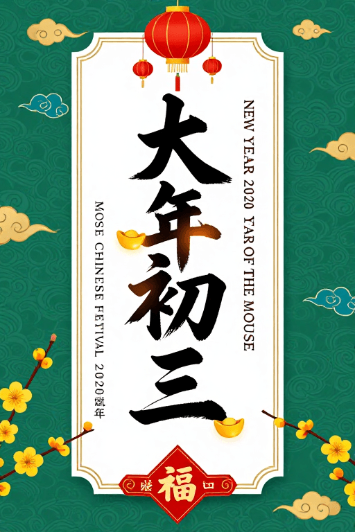 毛笔书法素材：新春大吉 鼠年贺岁 书法春联海报