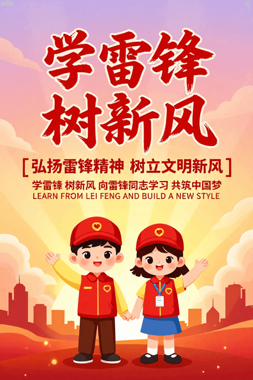 雷锋精神素材：雷锋精神海报：红韵青春，文明新风共筑中国梦