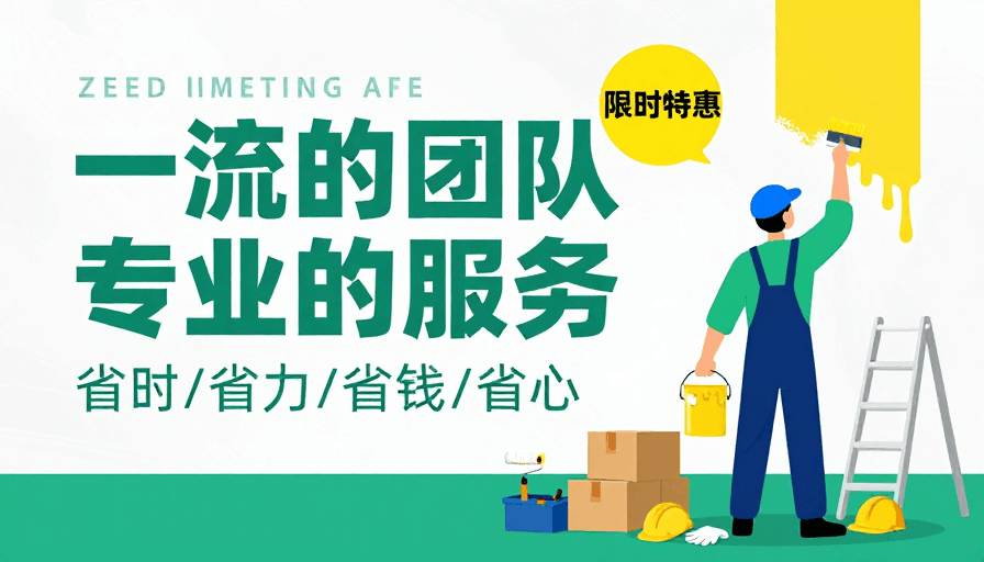 Q版卡通素材：专业装修专家，省时省力省心，限时优惠等你来！