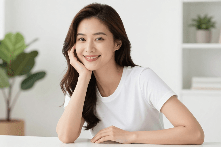 植物背景素材：清新自然：亚洲女性健康美肤形象摄影