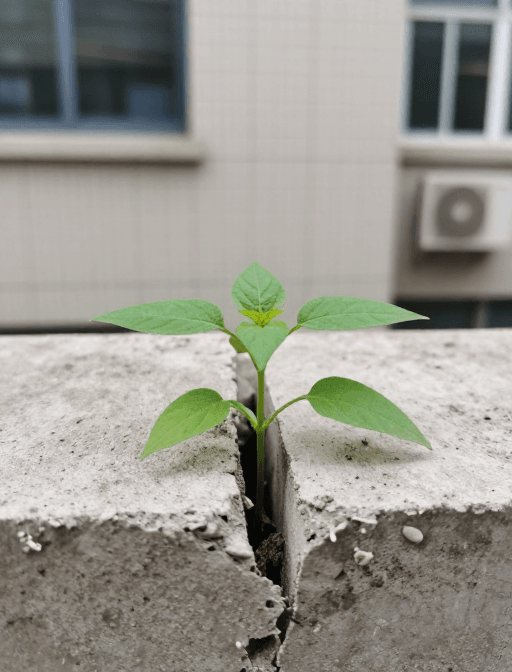 清新氛围素材：水泥缝隙中的绿色生机：自然与城市的生命力对话