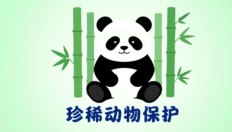 动物保护素材：简约现代熊猫插画：珍稀动物保护PPT封面设计