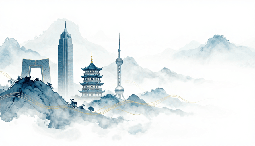 东方意境素材：青蓝水墨·东方意境：现代中式建筑画卷