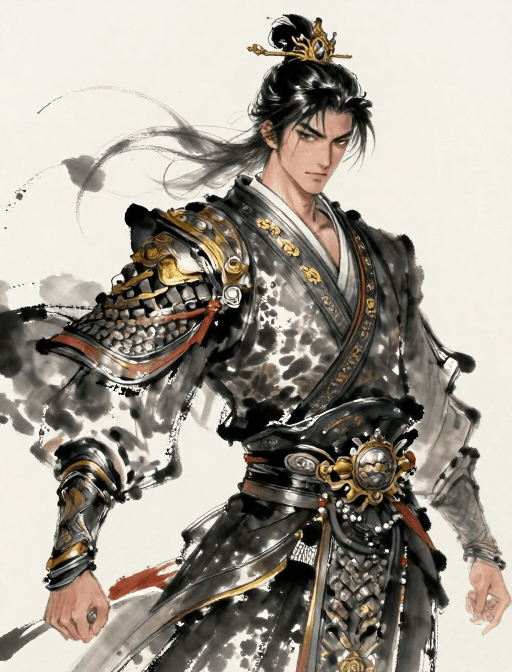 水墨插画素材：血色战将·水墨风动态人物插画