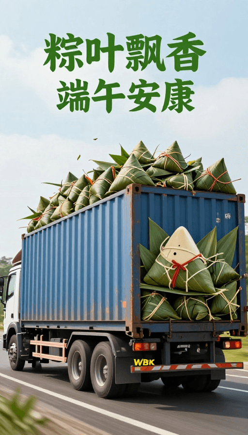 端午广告素材：粽叶飘香端午安康·高速满载粽子卡车实拍