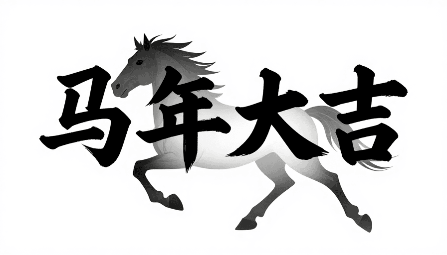 春节元素素材：书法创意：奔跑的‘马年大吉’骏马形象