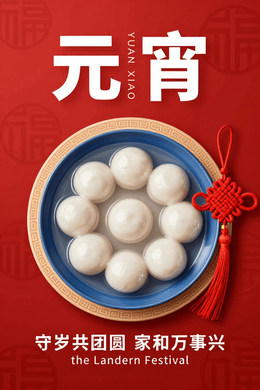 文化符号素材：元宵佳节红色喜庆团圆海报设计