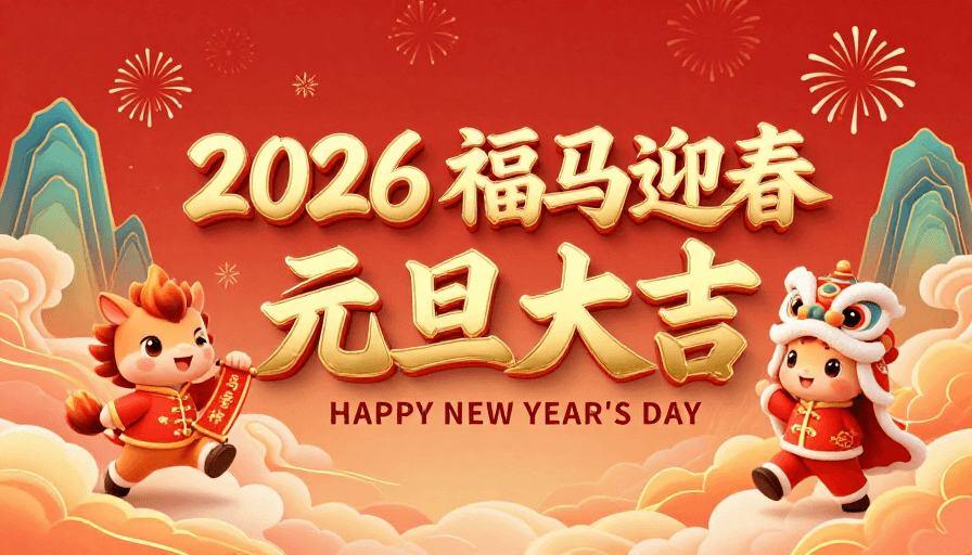 立体书法素材：2026福马迎春·中国风元旦贺岁海报
