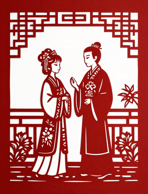 古典文学素材：西厢记剪纸艺术：光影交织的经典演绎