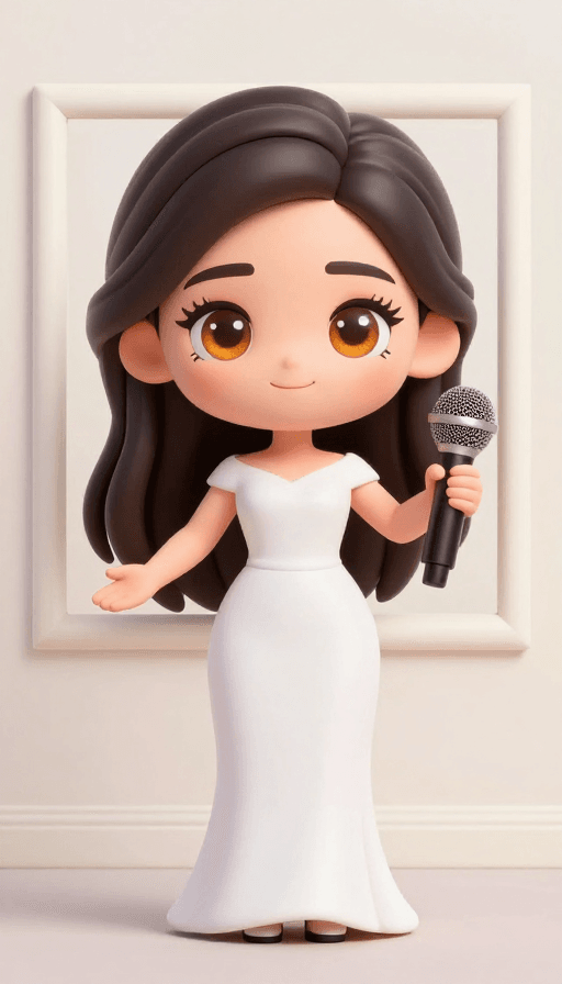 手持话筒素材：Q版3D皮克斯女明星甜美出镜，相框手伸出持话筒