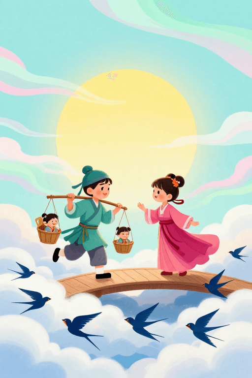 云端场景素材：东方童趣：云端相遇的温暖童话