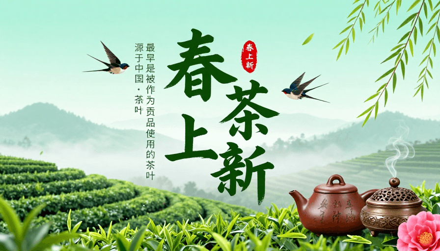 茶文化素材：春茶上新：中国传统水墨意境下的雅致茶文化海报