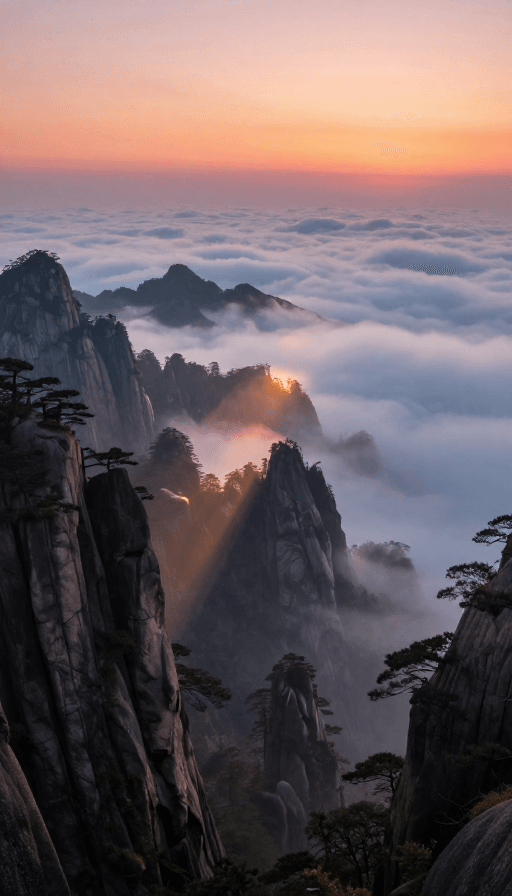 超清摄影素材：金辉漫涌：黄山日出云海奇景