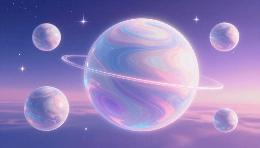 商业背景素材：梦幻紫蓝虹彩星球悬浮宇宙场景