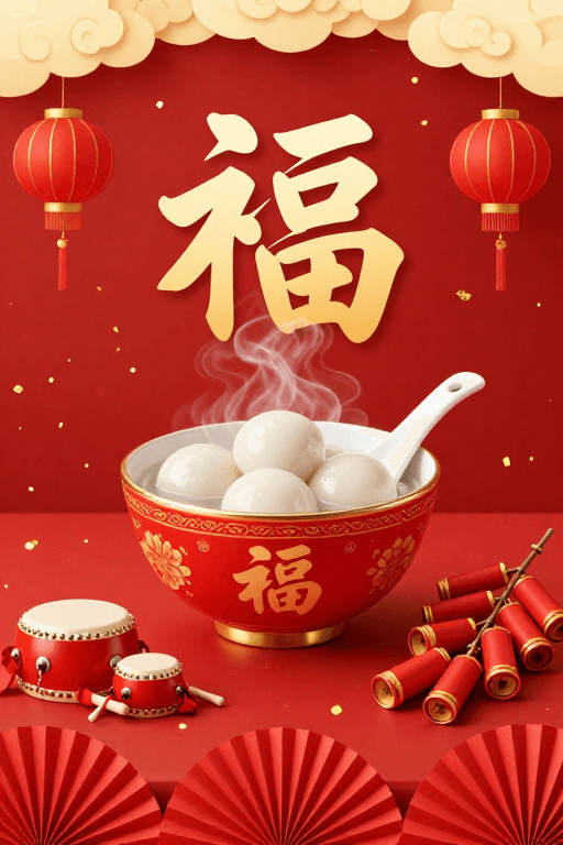 福文化素材：金碗汤圆福满人间：中式节庆团圆海报
