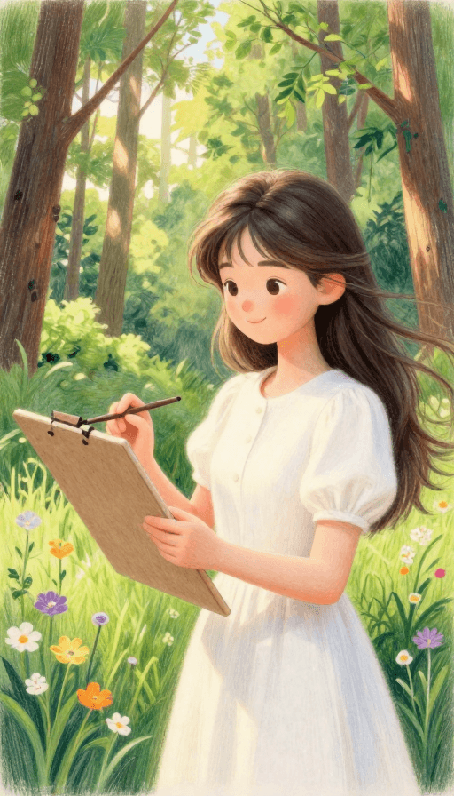 3D插画素材：森间彩绘：少女绘梦的温柔瞬间