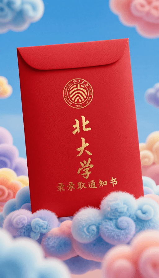 祥云图案素材：祥云红信送北大通知书，创意庆祝录取通知书