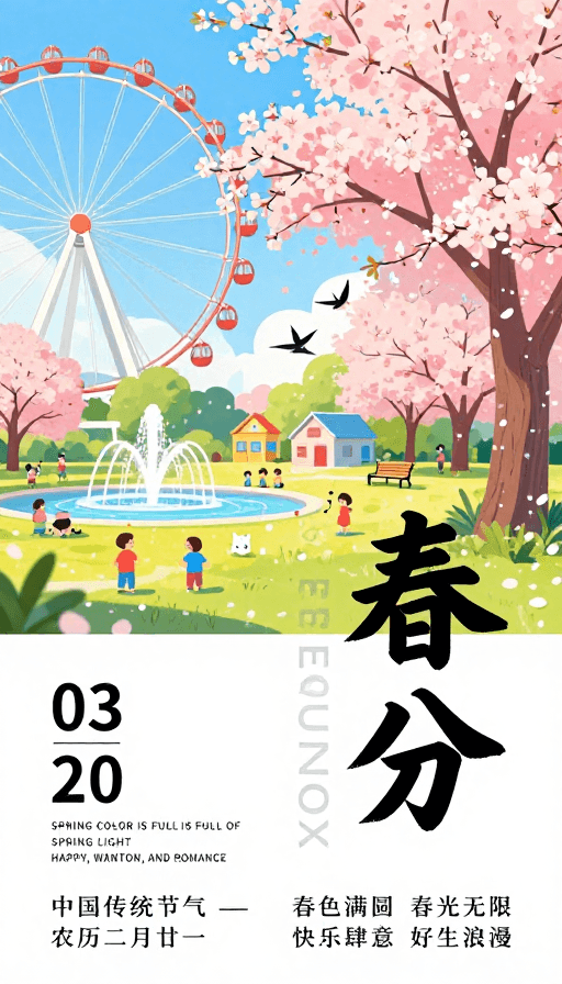 清新插画素材：春分节气：清新春日插画海报