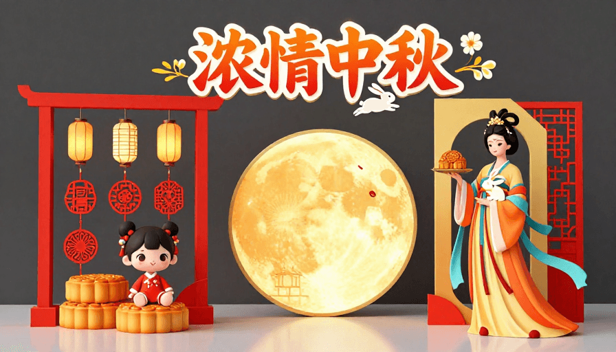 国潮插画素材：国潮中秋海报：浓情佳节与传统艺术融合