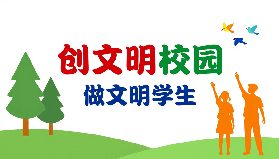 海报宣传素材：简约风校园文明海报：红绿主标与活力剪影设计