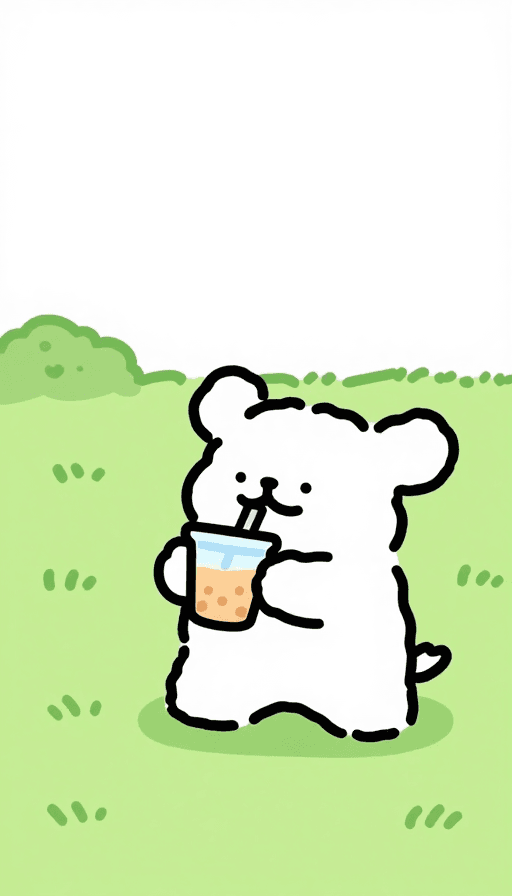 可爱动物素材：治愈系简笔画：小兔小熊草坪奶茶时光