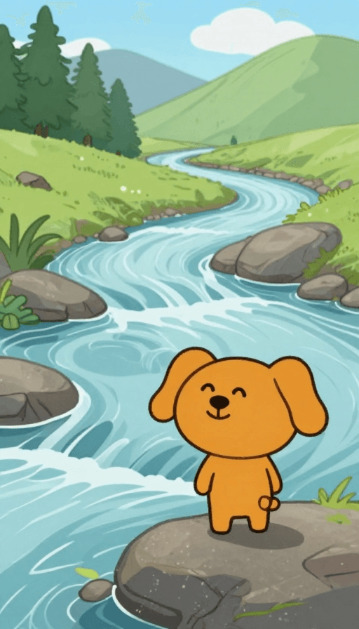 情绪表达素材：笨笨遇险：湍急河流前的恐惧时刻